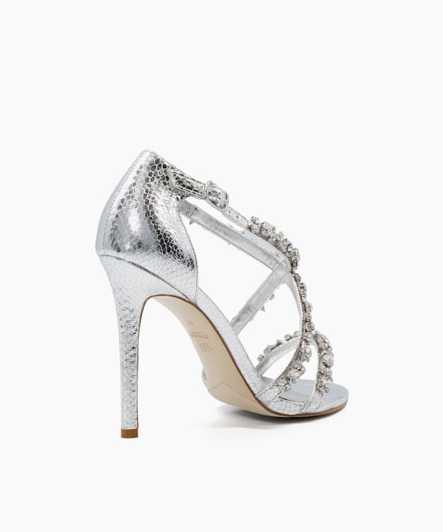 silver medium heels