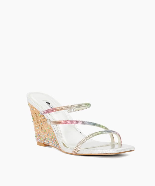 Miri Silver Diamante Cork Wedge Sandals Dune London