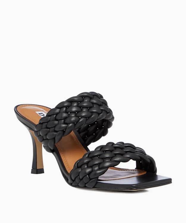 【DUNE LONDON】メイズ ノットディテール レザー ミュール Moritz Black, Padded Weave Strap Mules | Dune London