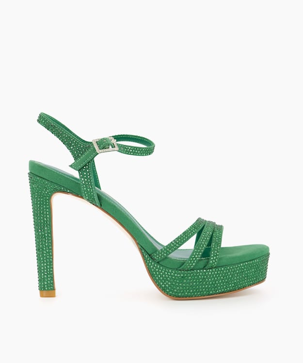 Mulberrie Green, Diamante Platform Heeled Sandals | Dune London