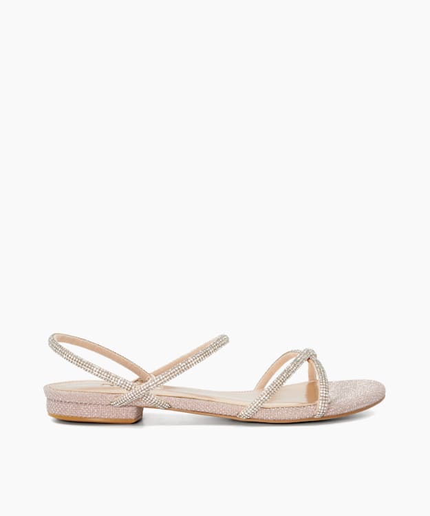 Nightengale Rose Gold Diamante Metallic Flat Sandals Dune London