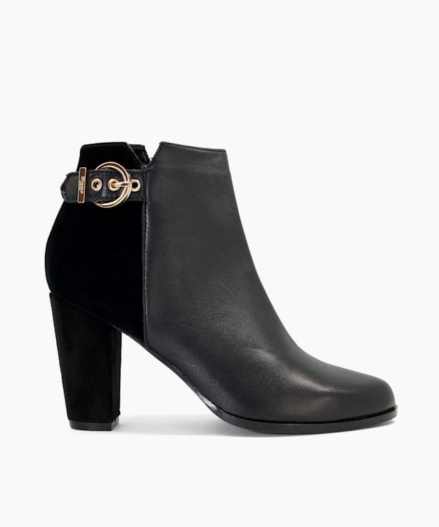 Olla Black, Buckle Detailed Heeled Ankle Boots | Dune London