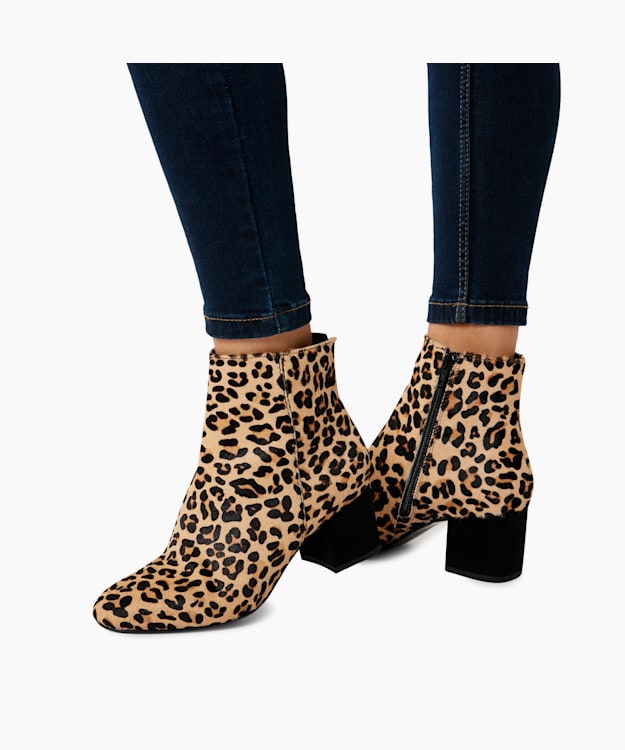 Olyvea Leopard Mid Block Heel Ankle Boots Dune London