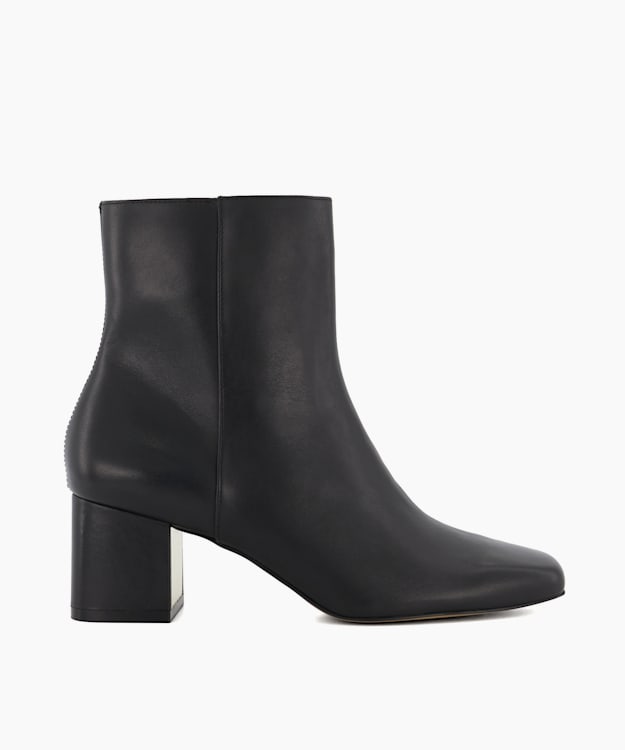 Onsen Black, Metal-Plated Leather Block-Heel Ankle Boots | Dune London