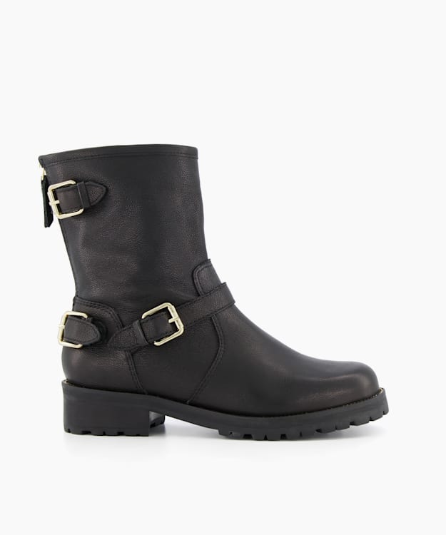 Black buckle deals biker boots