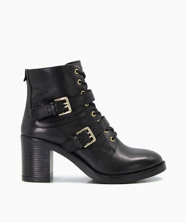 Passion Black, Buckle-Detail Leather Lace-Up Boots | Dune London