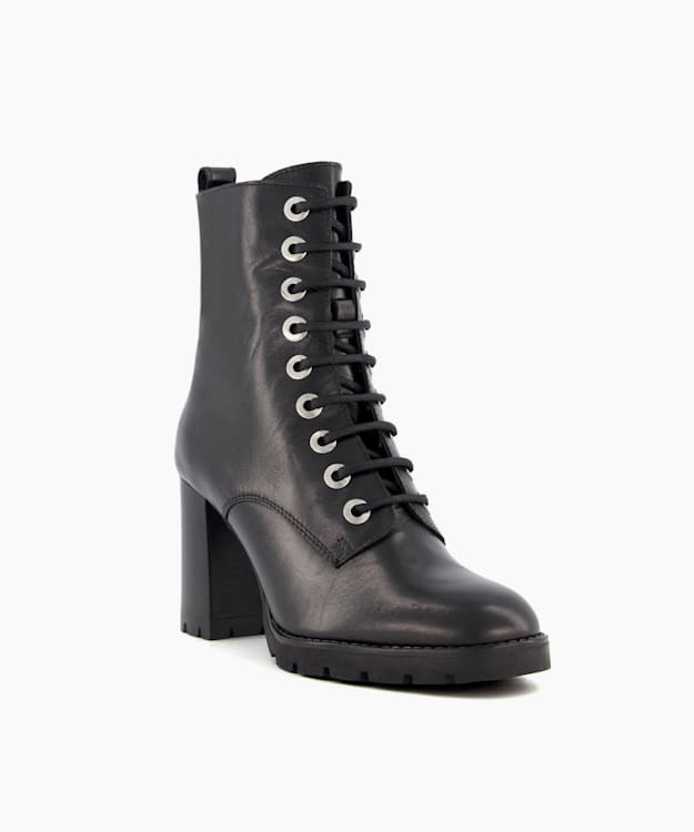 Passo Black Block Heel Hiker Ankle Boots Dune London