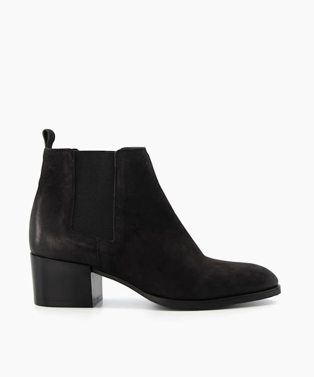 Payger Black Suede Low Heel Chelsea Boots Dune London