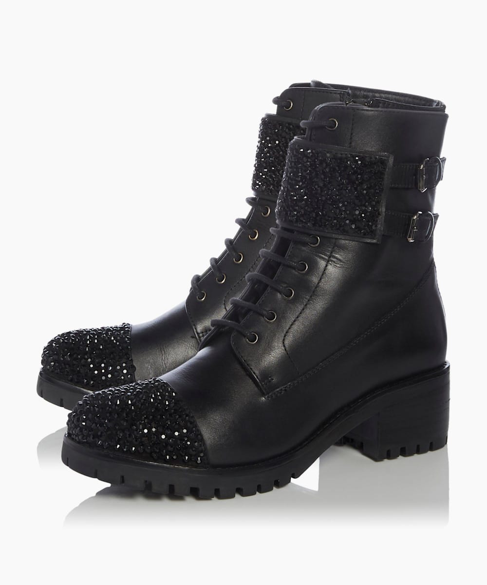 dune embellished biker boots