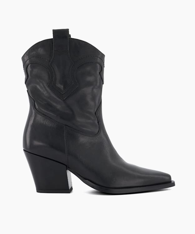 Ponty Black, Leather Western Boots | Dune London