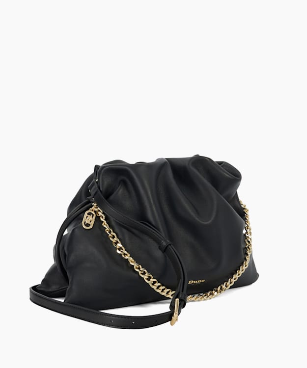 Primrose L Black Leather Drawstring Bag Dune London