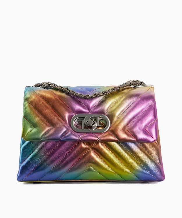 Regent Multi, Quilted Rainbow Leather Handbag | Dune London