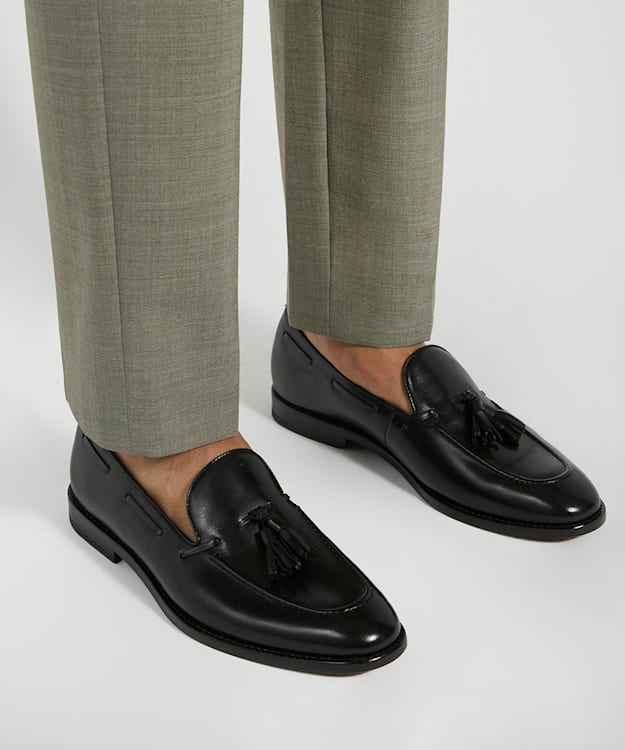 Sanders Black, Leather Tassel Trimmed Loafers | Dune London display picture 3