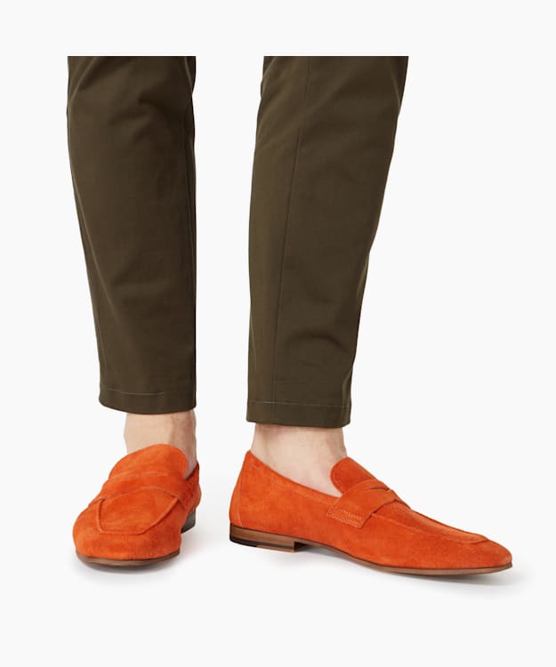 orange penny loafers