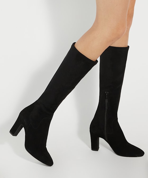 Simple Black, Block-Heel Knee-High Boots Dune London