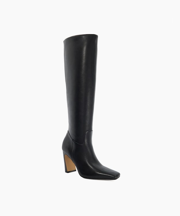 Sliding Black Knee High Square Toe Boots Dune London