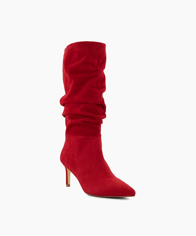 Red suede boots low 2024 heel