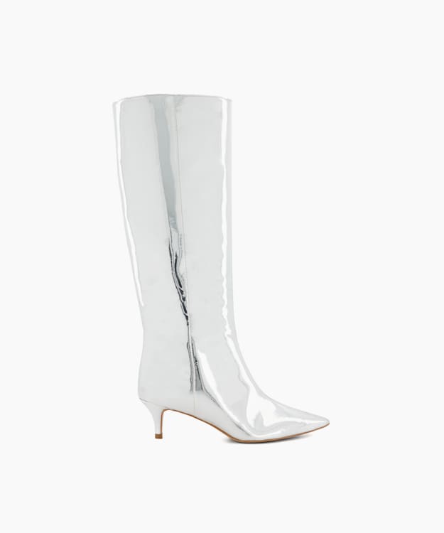 Smooth Silver, Metallic Leather Knee High Boots | Dune London