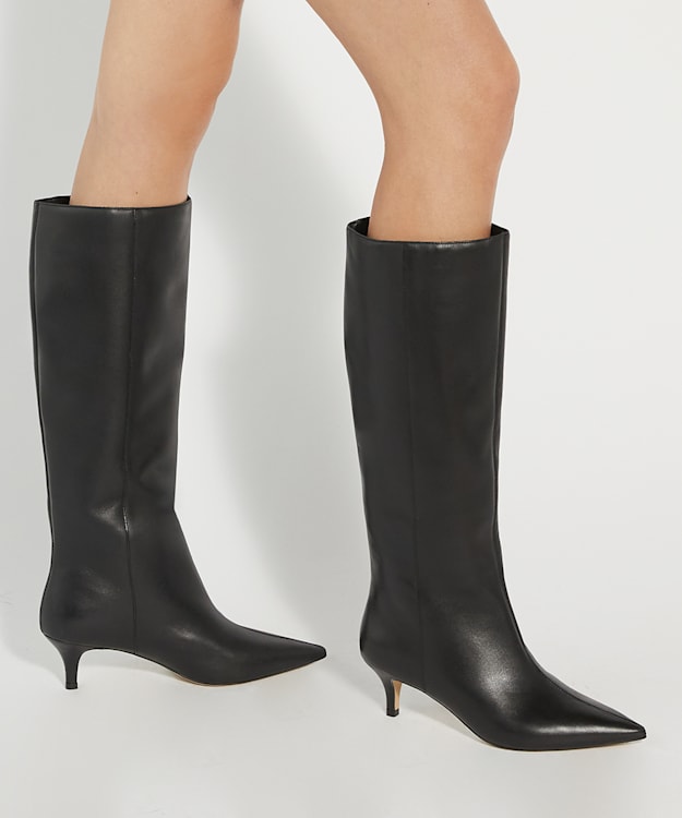 Black heeled knee boots online