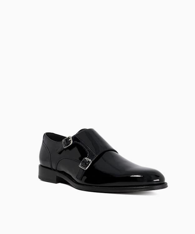 Sono Black, Premium Patent Double Strap Monk Shoes | Dune London display picture 2