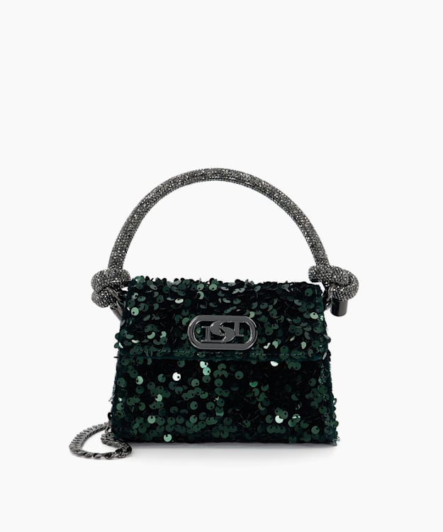 Sparkling Dark Green Sequined Diamante Micro Grab Bag Dune London