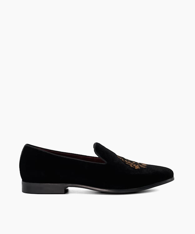 Styless Black, Brand-Embroidered Velvet Loafers