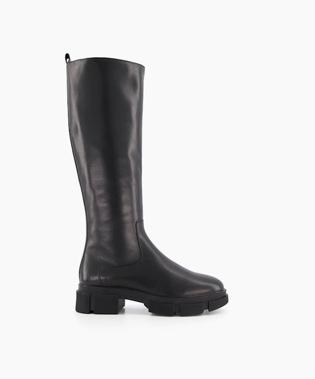 Tapioca Black, Chunky Sole Knee High Boots | Dune London