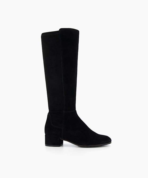 Black suede knee high boots sales flat heel