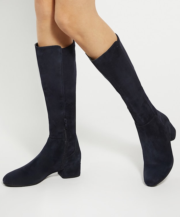 Tayla Navy Stretch Knee High Boots Dune London