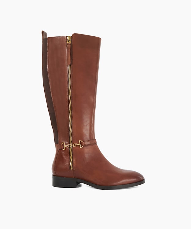 Taylyn Tan Riding Boots With Signature Buckle Detail Dune London