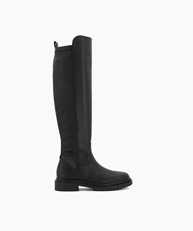 Tempar Black, Cleated-Sole Leather Knee-High Boots | Dune London