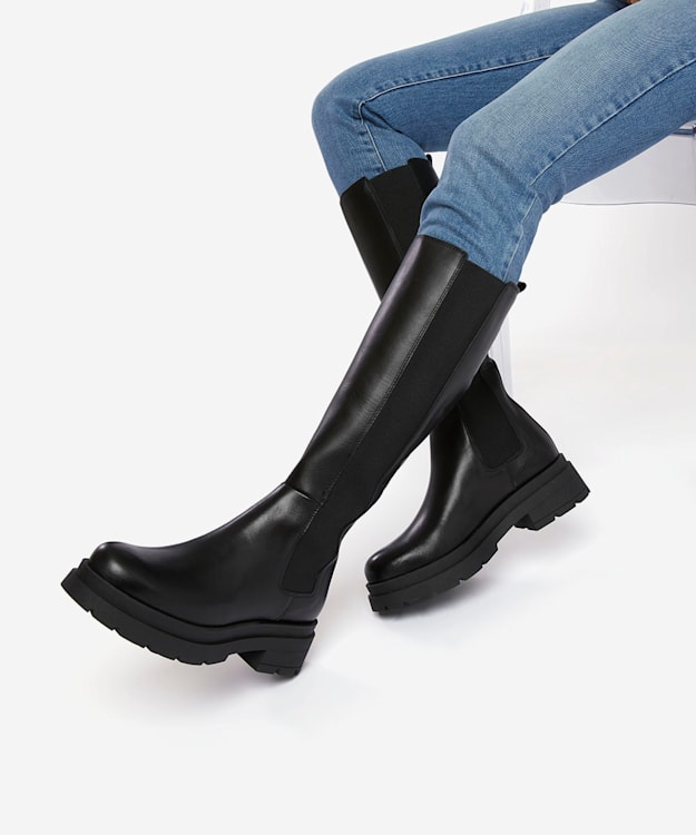 Dune leather sale knee high boots