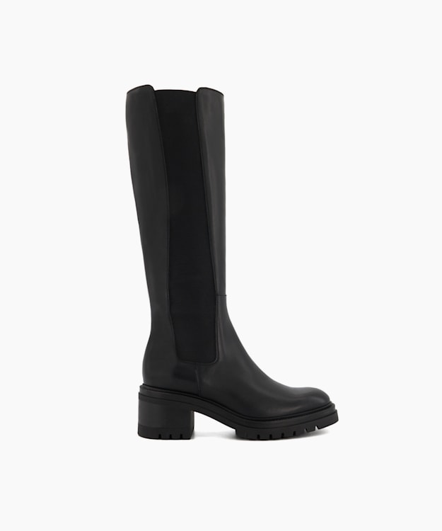 Tesa Black, Casual Leather Knee-High Chelsea Boots | Dune London