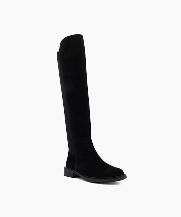 Text Black Suede Knee High Stretch Boots Dune London