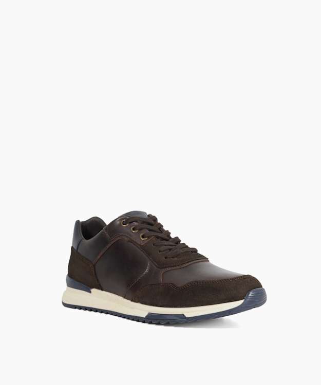 Thornbury Chocolate, Leather Lace Up Sneaker | Dune London
