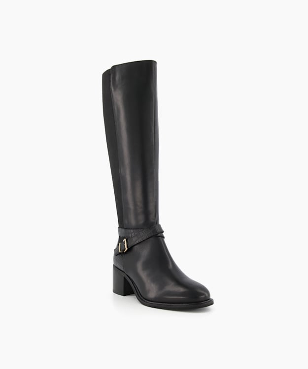 Tildings Black Ankle Strap Knee High Boots Dune London