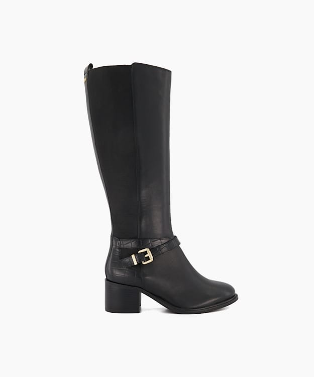 Flat black knee store high boots uk