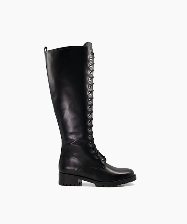 Traile Black, Lace-Up Leather Calf Boots | Dune London