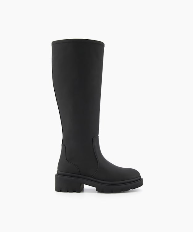 Trap Black, Waterproof Rubber Knee High Boots | Dune London