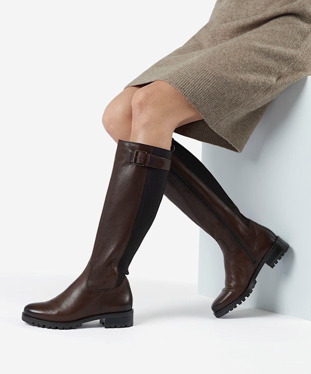 Trend Brown Buckle Detail Knee High Boots Dune London