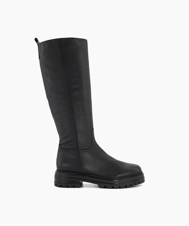 Tristina Black, Casual Leather Knee-High Boots | Dune London