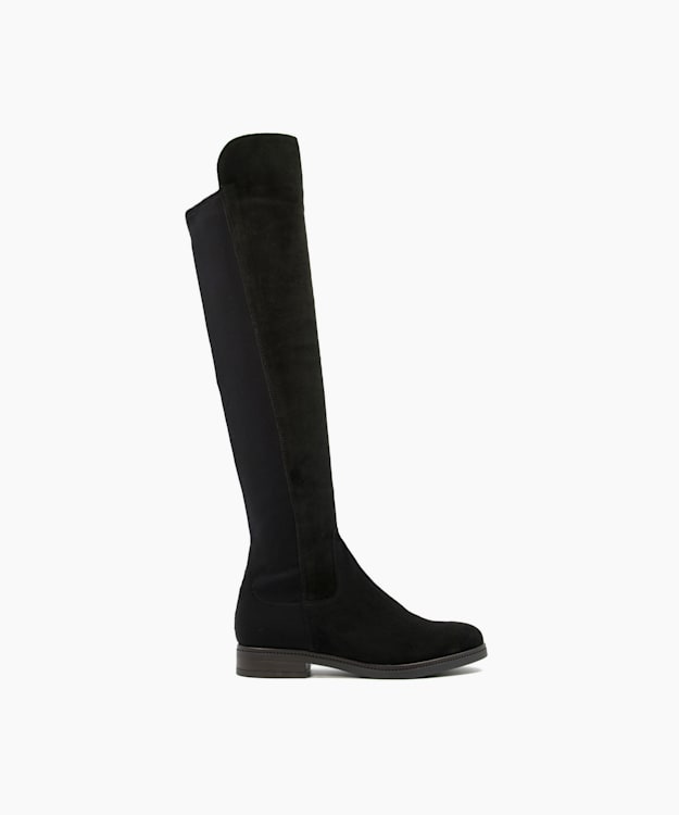 Flat black boots shop over the knee