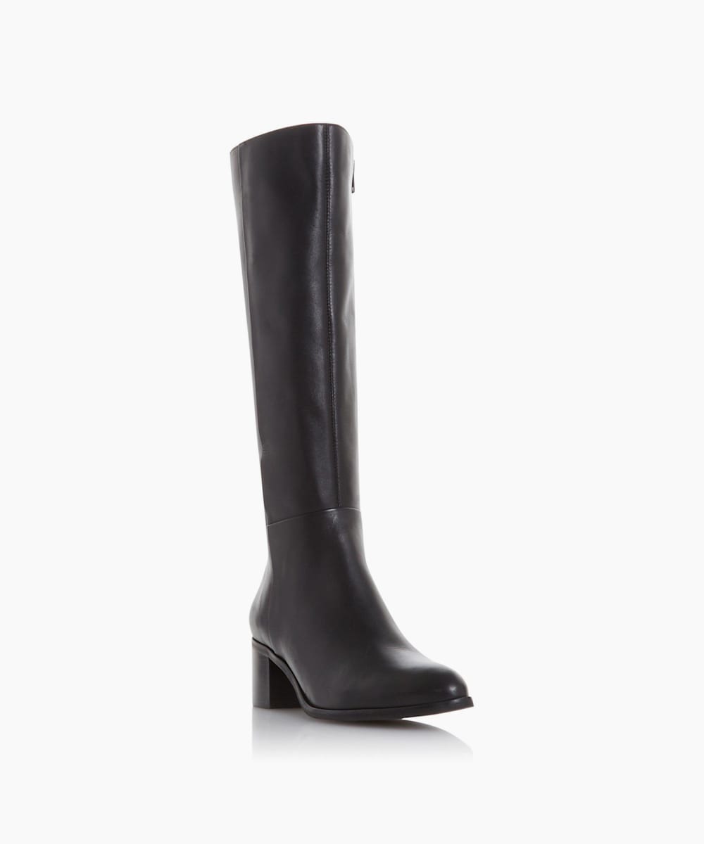 womens black leather mid calf boots with heel