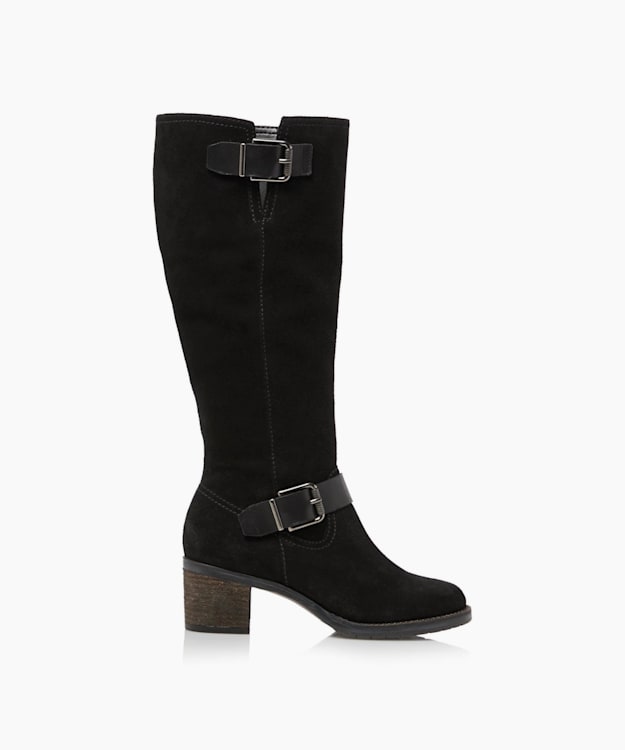 dune double strap knee high boots