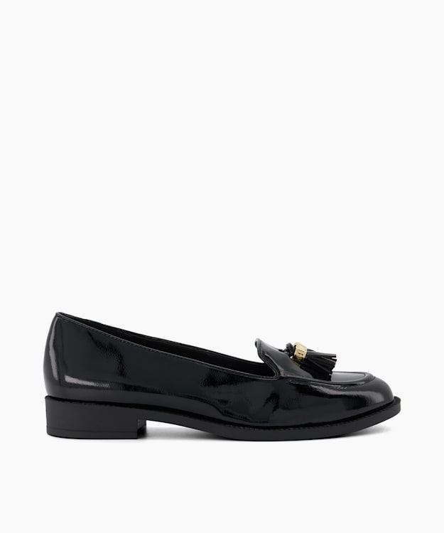 Global Black, Wide Fit Tassel-Trim Loafers | Dune London