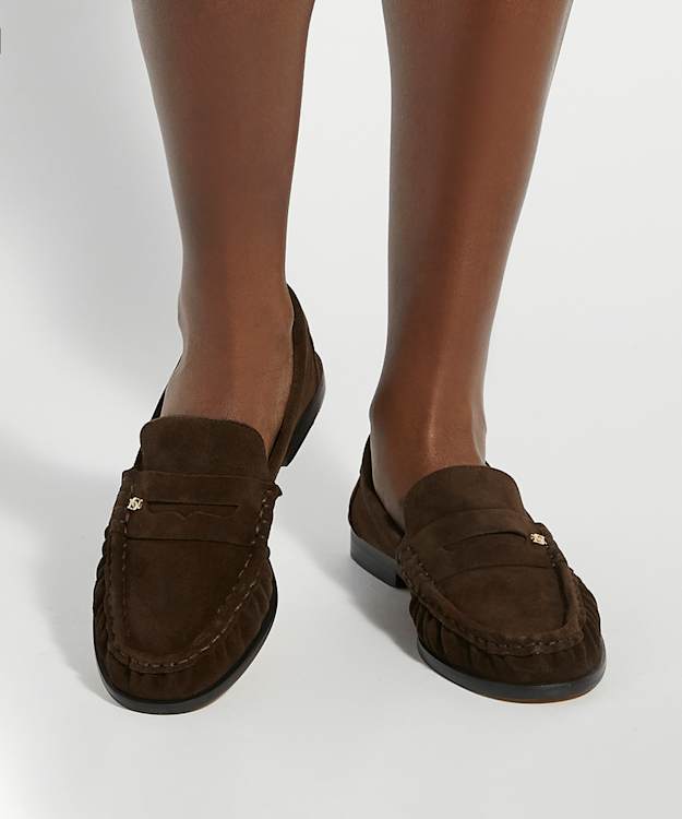Grisella Brown, Wide Fit Leather Ruched Loafers | Dune London display picture 1