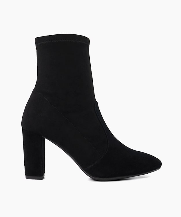 Optical Black, Wide-Fit Suede Heeled Ankle Boots | Dune London