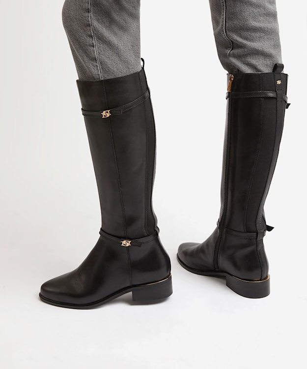 Dune black leather on sale knee high boots