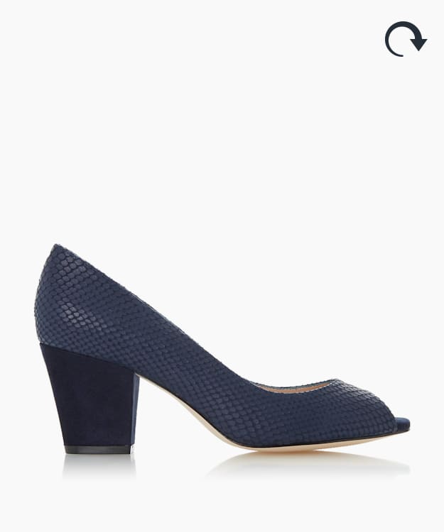 navy closed toe block heels