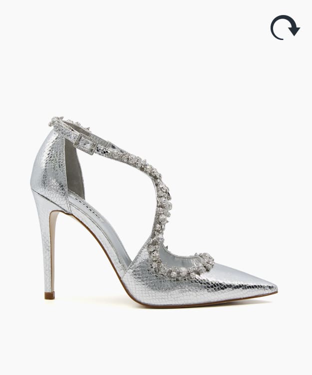 silver medium heels